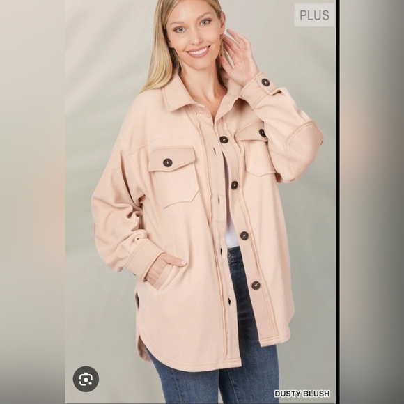 Zenana Oversized Fleece Button Front Shacket Light Pink Womens Size 3X NWOT - Picture 12 of 13